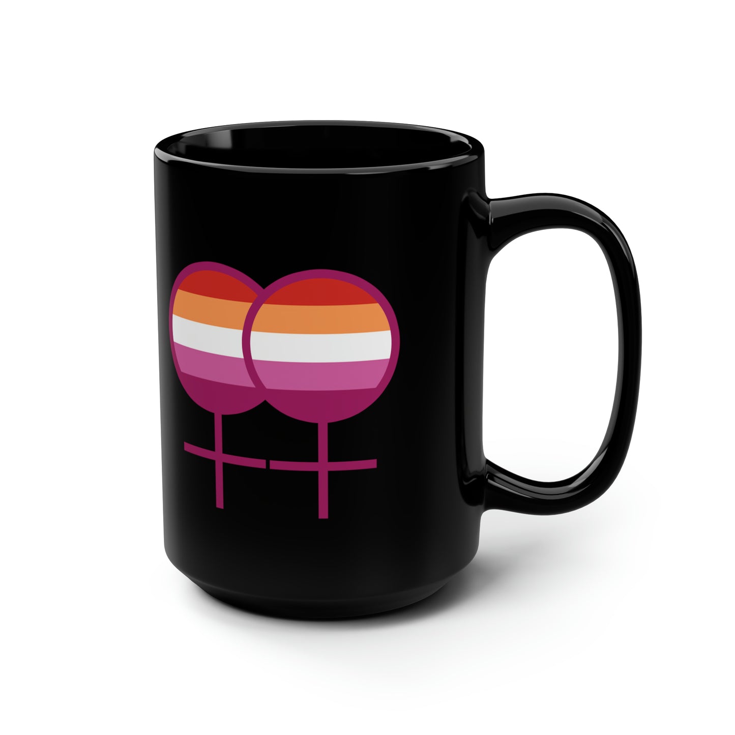 Lesbian Flag Female Symbol Black Mug, 15oz - Queer We Are Shop
