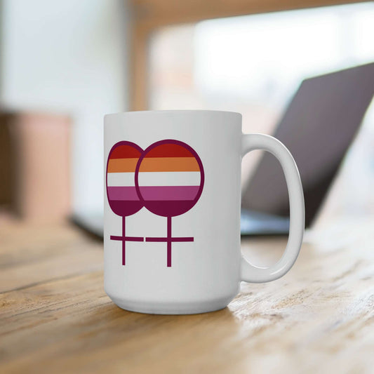 Lesbian Flag Female Symbol Ceramic Mug 15oz - Queer We Are Shop