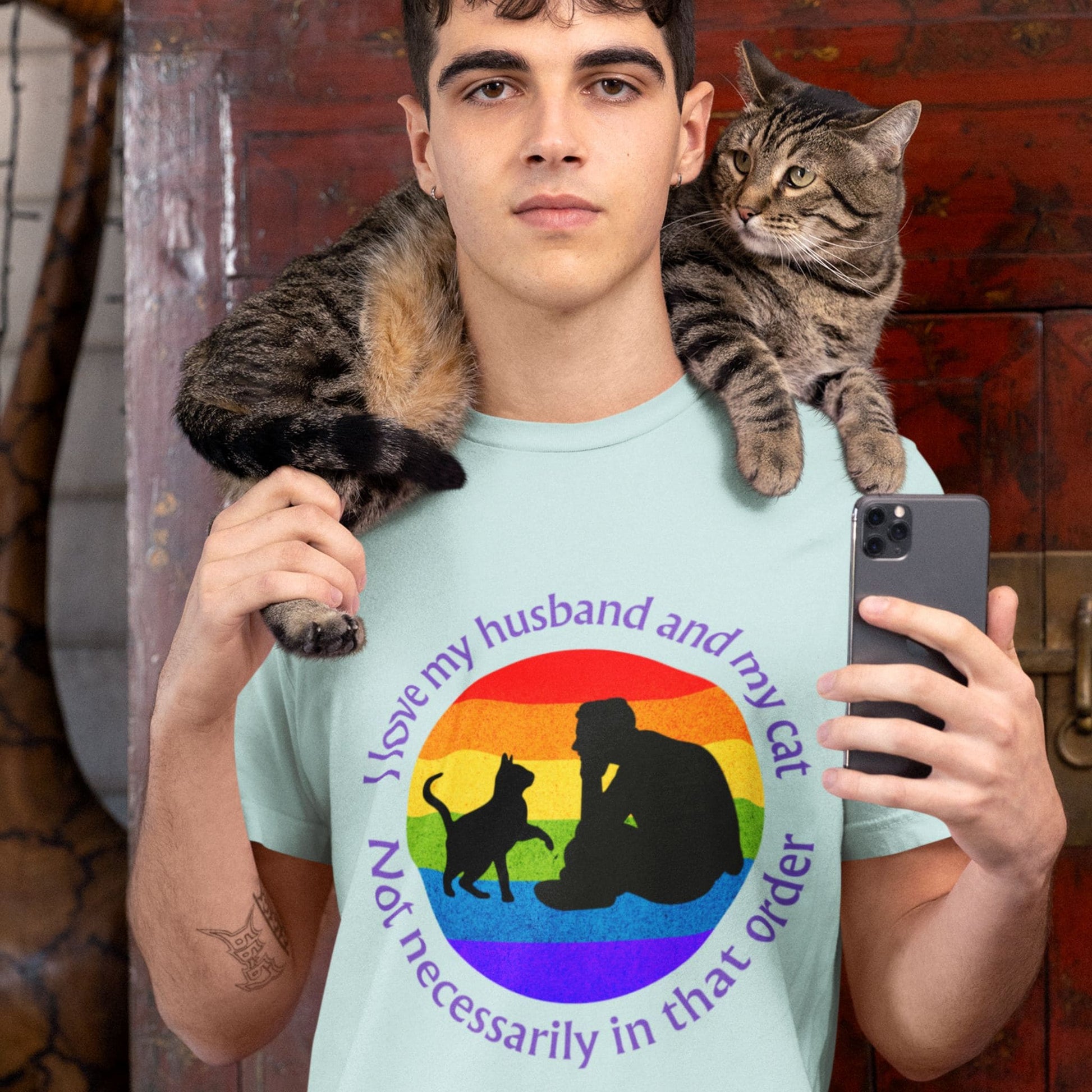 I Love My Husband and My Cat Not Necessarily In That Order Unisex T-shirt - Queer We Are Shop